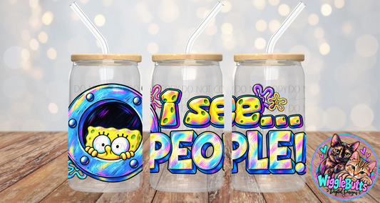 I See People Yellow Sponge 16oz Cup/Jar Wrap PNG Design