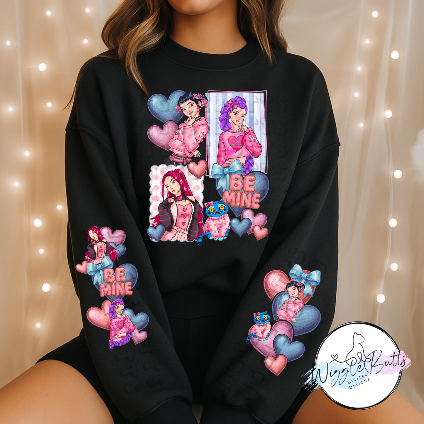 Anime Hunter Girls Valentine's Be Mine PNG Design and 2 Matching PNG Sleeve Designs