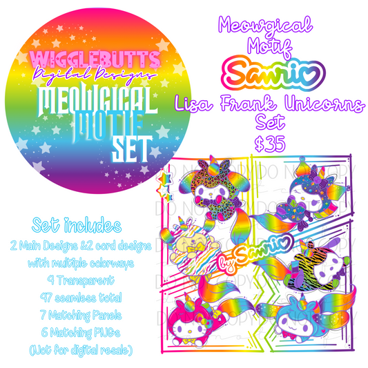 Meowgical Motif Kitty and Friends 90s Rainbow Style Unicorns Set