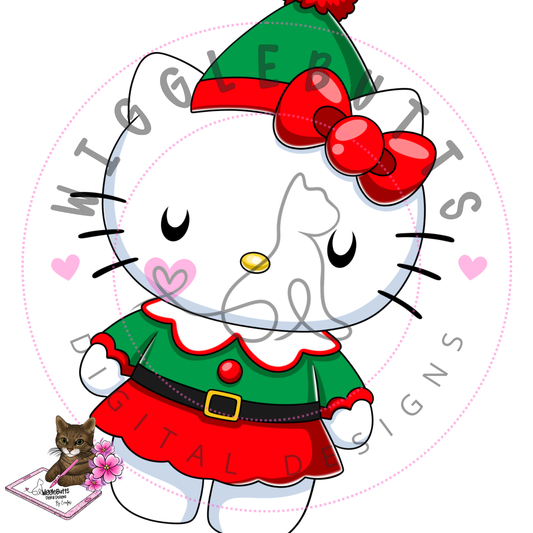 Kitty and Friends Elf Christmas ClipArt Piece