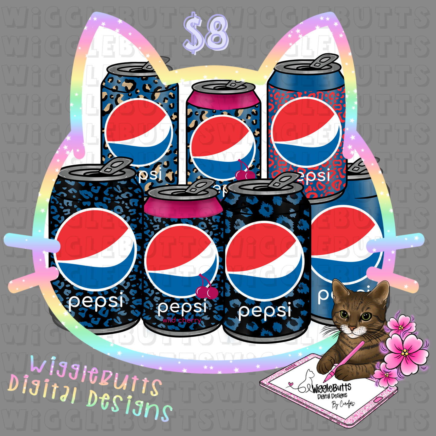 Boujee Blue Soda Cans Cheetah Print ClipArt Bundle