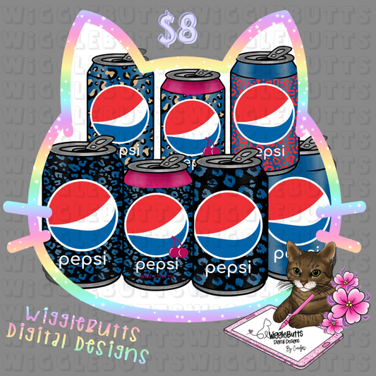 Boujee Blue Soda Cans Cheetah Print ClipArt Bundle