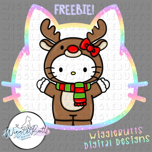 Kitty and Friends Christmas Reindeer ClipArt Piece