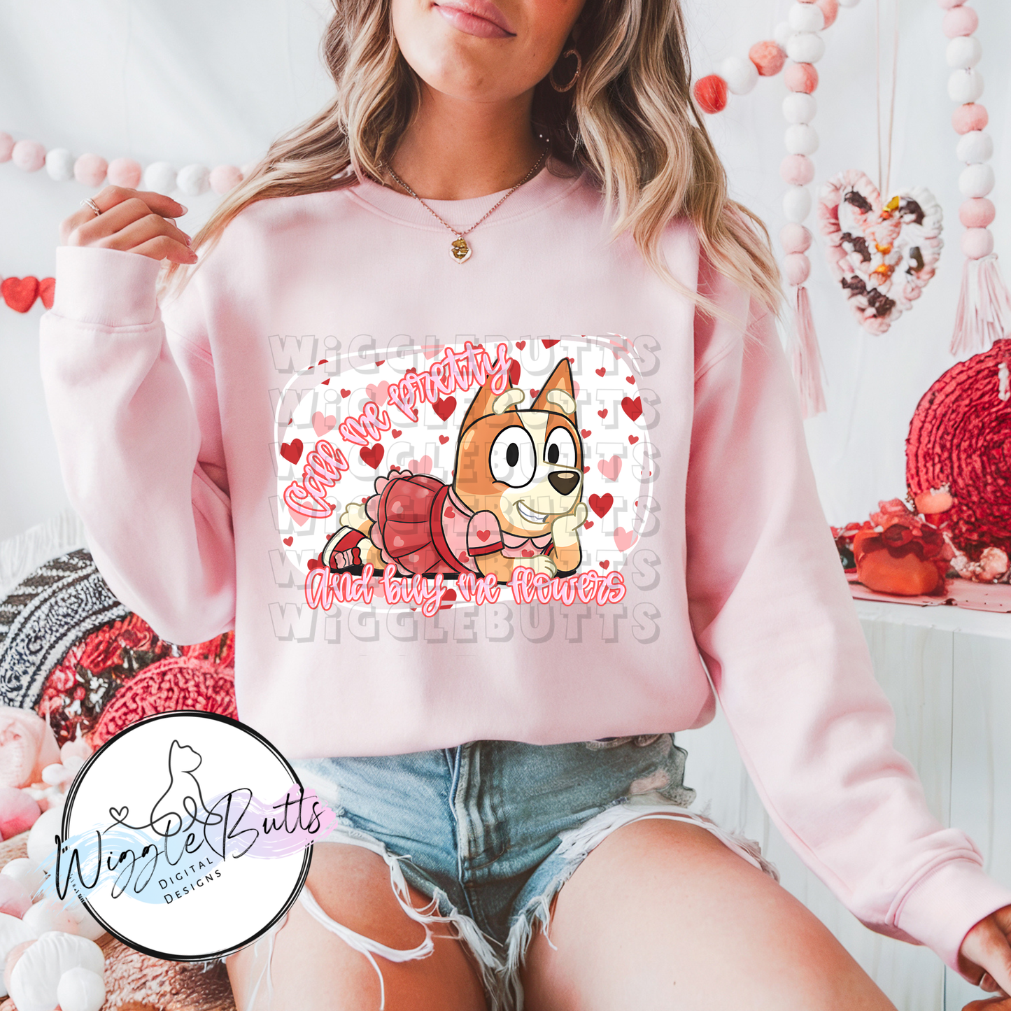 Blue Dogs Puppies Orange Call me Pretty and Buy me Flowers PNG Design