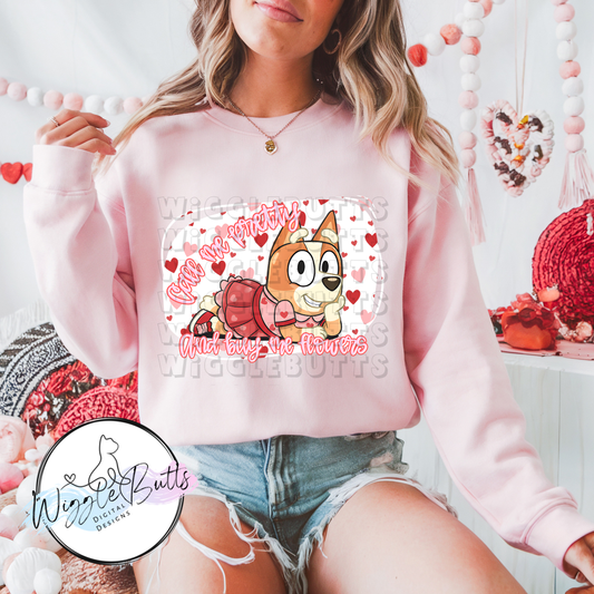 Blue Dogs Puppies Orange Call me Pretty and Buy me Flowers PNG Design