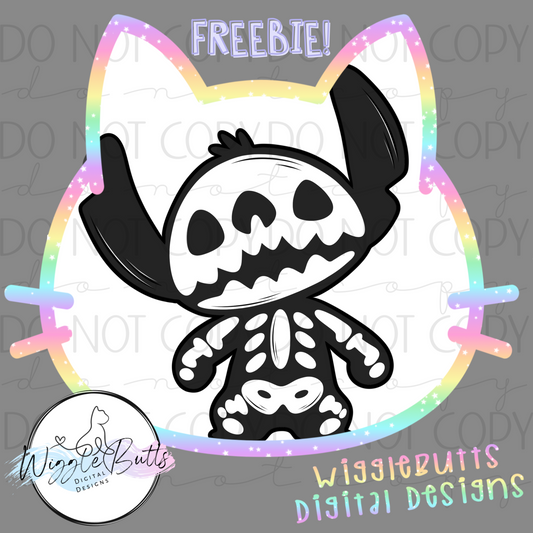 Blue Alien Monster Halloween Skeleton ClipArt Piece