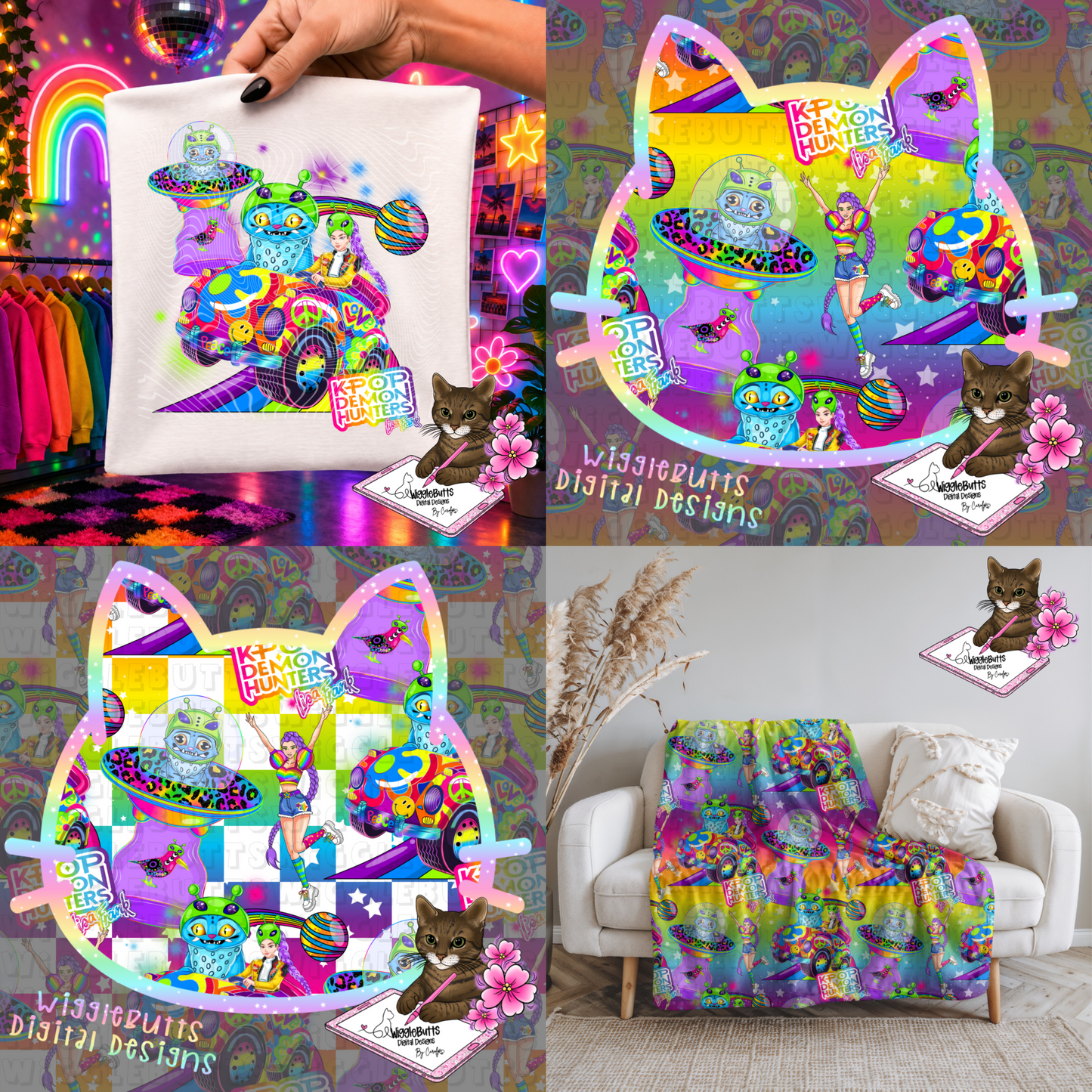 Anime Hunter Girls Soda Boys 90s Rainbow Style Seamless and PNG Solo Bundle