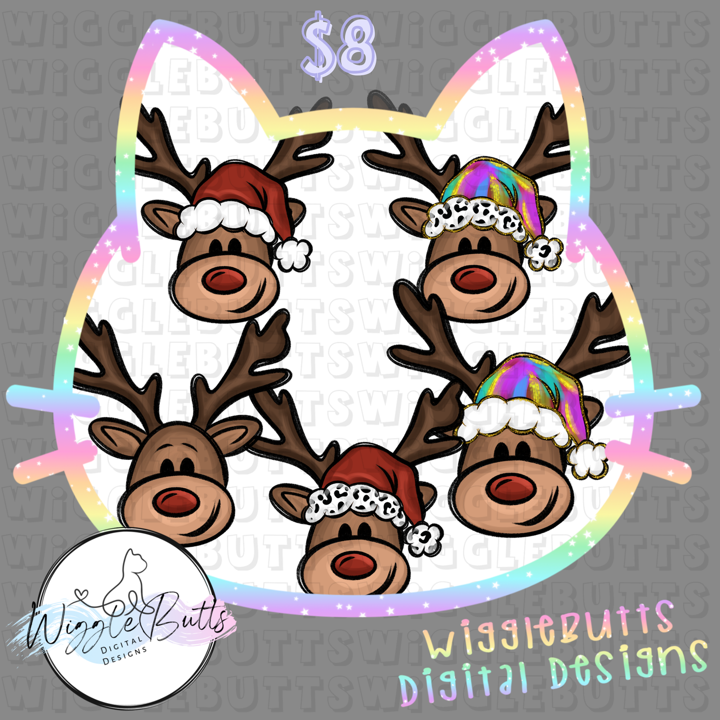 Colorful Painted Paint Stroke Christmas Reindeer ClipArt Bundle