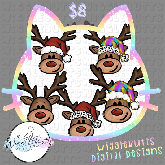 Colorful Painted Paint Stroke Christmas Reindeer ClipArt Bundle