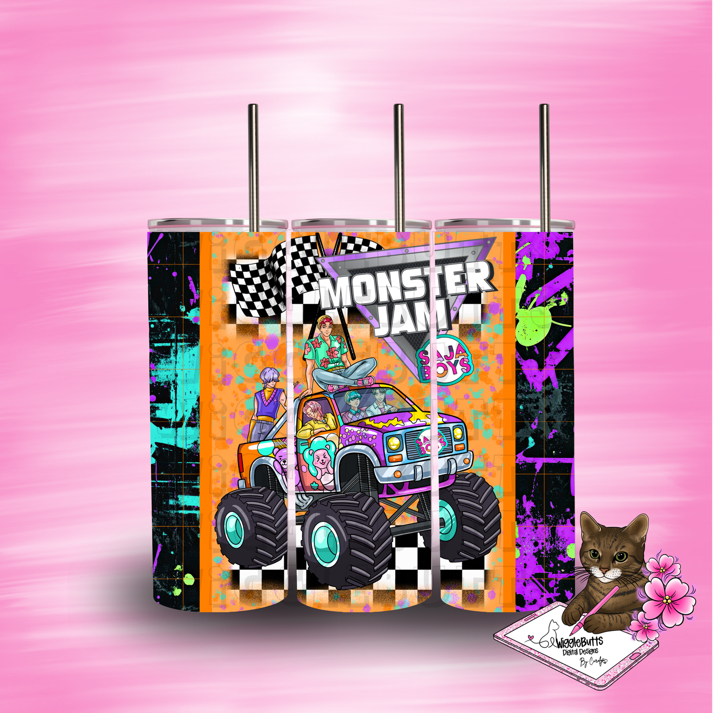 Anime Soda Boys Monster Truck 20oz Tumbler Wrap PNG Design