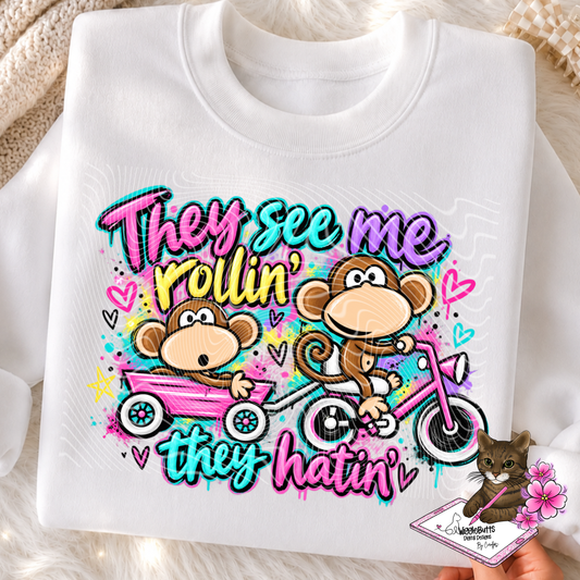 Retro Old School Cute Monkey See me Rollin PNG Design