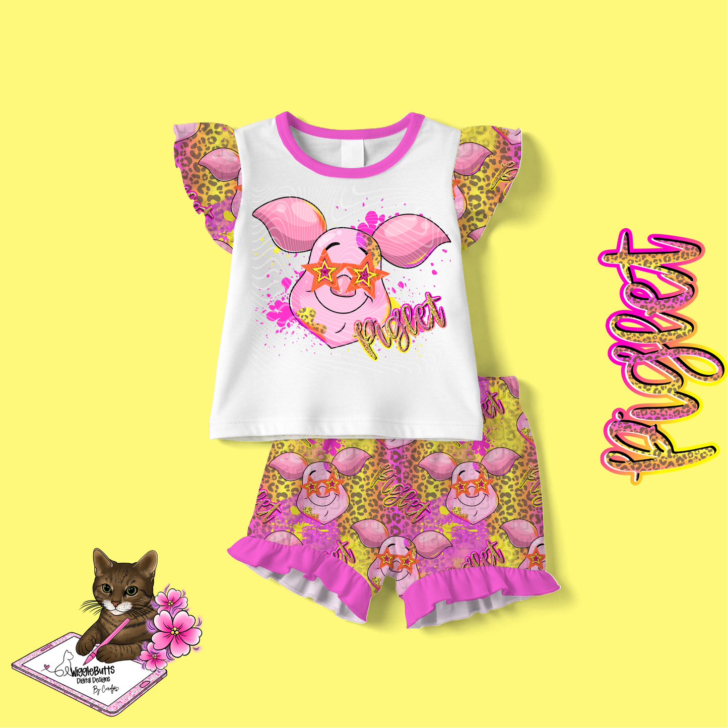 Honey Bear and Friends Pig Pink Stars Cheetah Print Seamless File PNG Design
