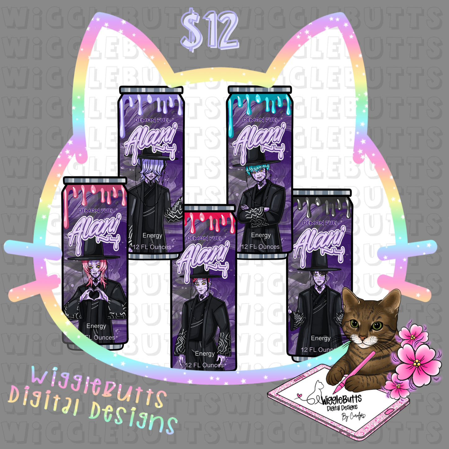 Anime Soda Boys Energy Drink Cans ClipArt Bundle
