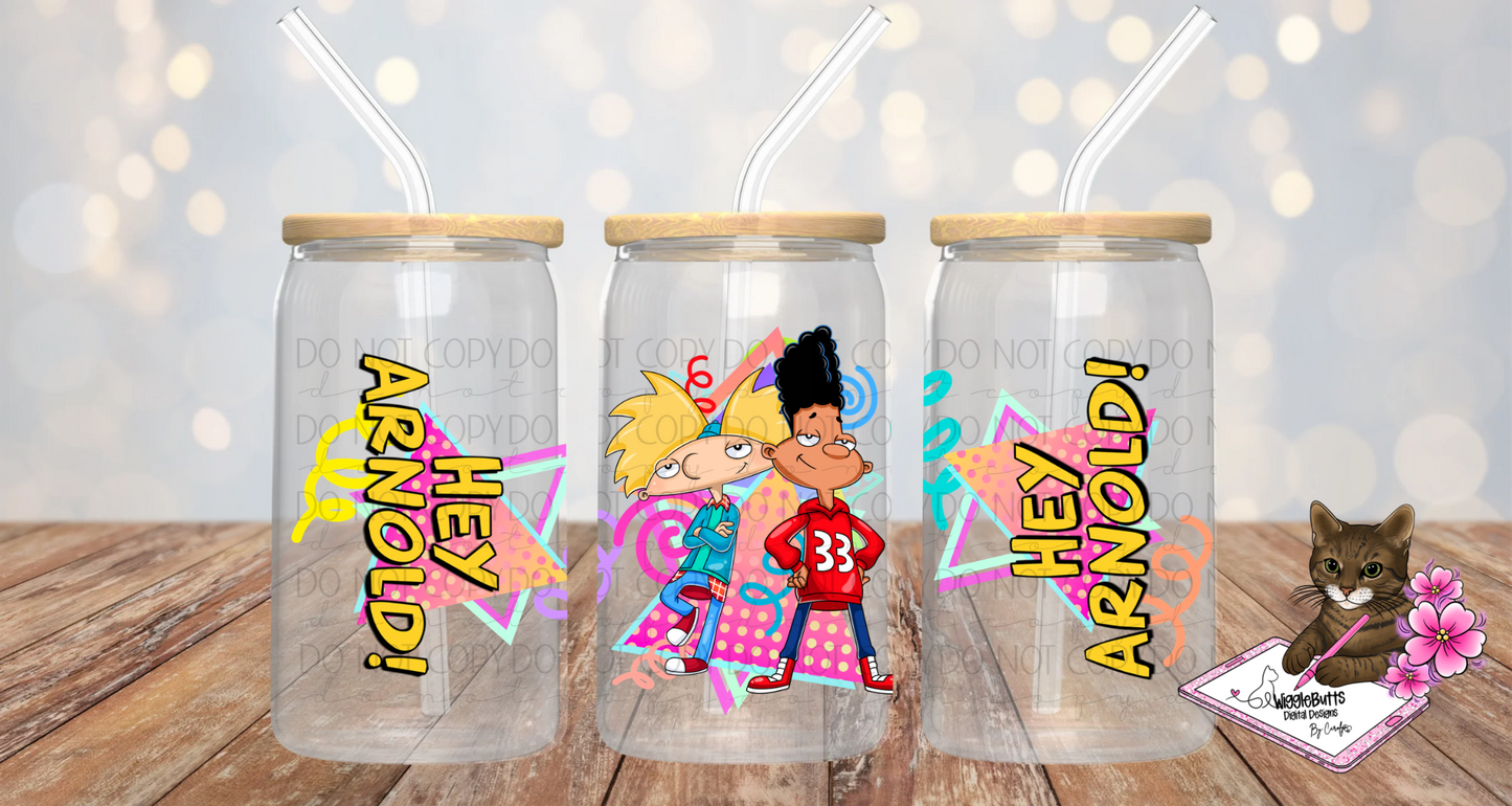 Football Kid Cartoon 16oz Cup/Jar Wrap PNG Design