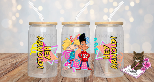 Football Kid Cartoon 16oz Cup/Jar Wrap PNG Design