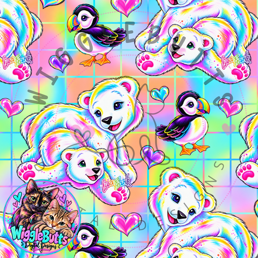 Retro 90s Rainbow Style Polar Bears Checkered Seamless File PNG Design