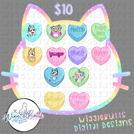 Blue Dog Puppies Valentine's Day Conversation Hearts ClipArt Bundle