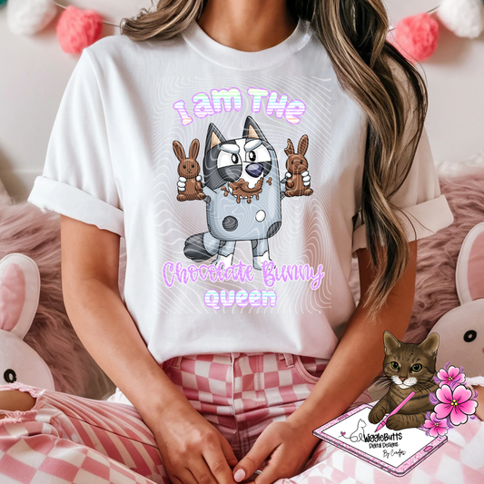 Blue Dog Grey Dog Easter Chocolate Bunny Queen PNG Design