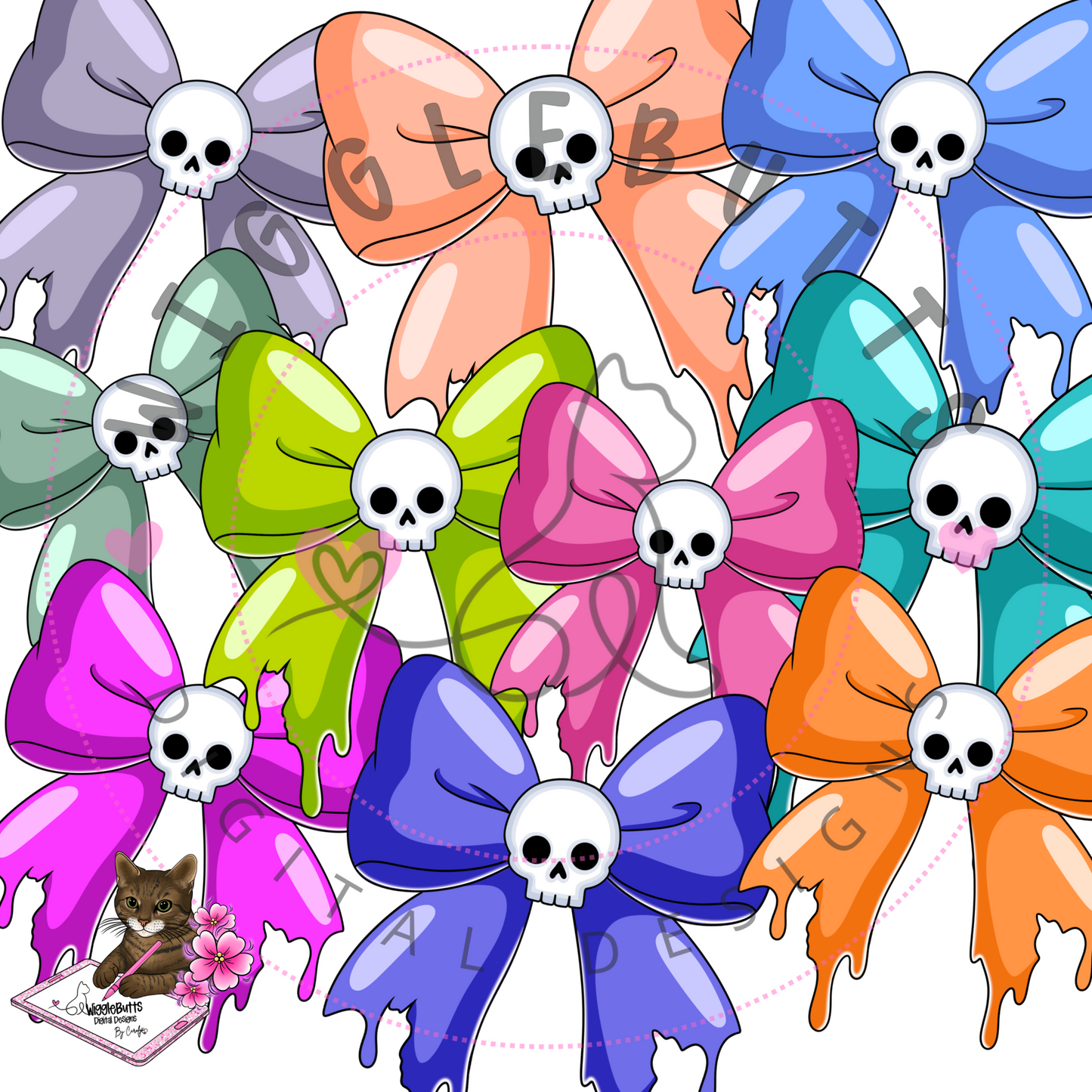 Halloween Spooky Skull Bows ClipArt Bundle