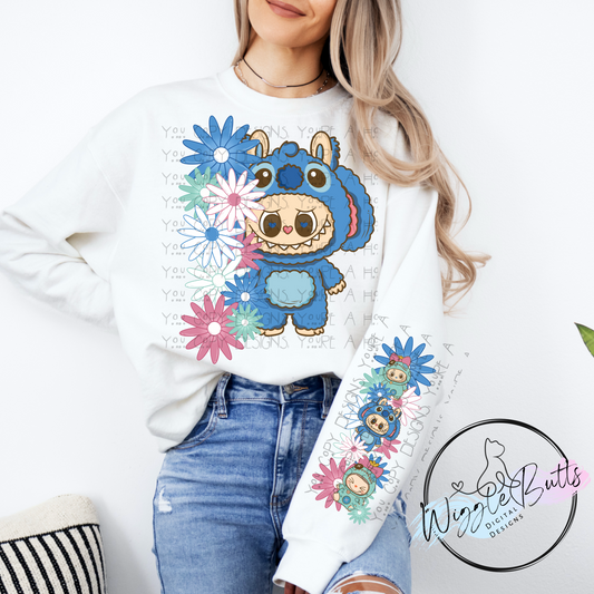 Little Monsters Blue Alien Flower PNG Design and Matching Sleeve Design