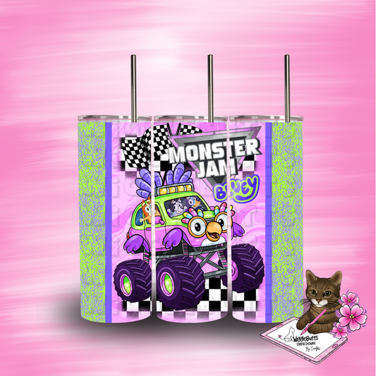 Blue Dog Puppies Monster Truck 20oz Tumbler Wrap PNG Design