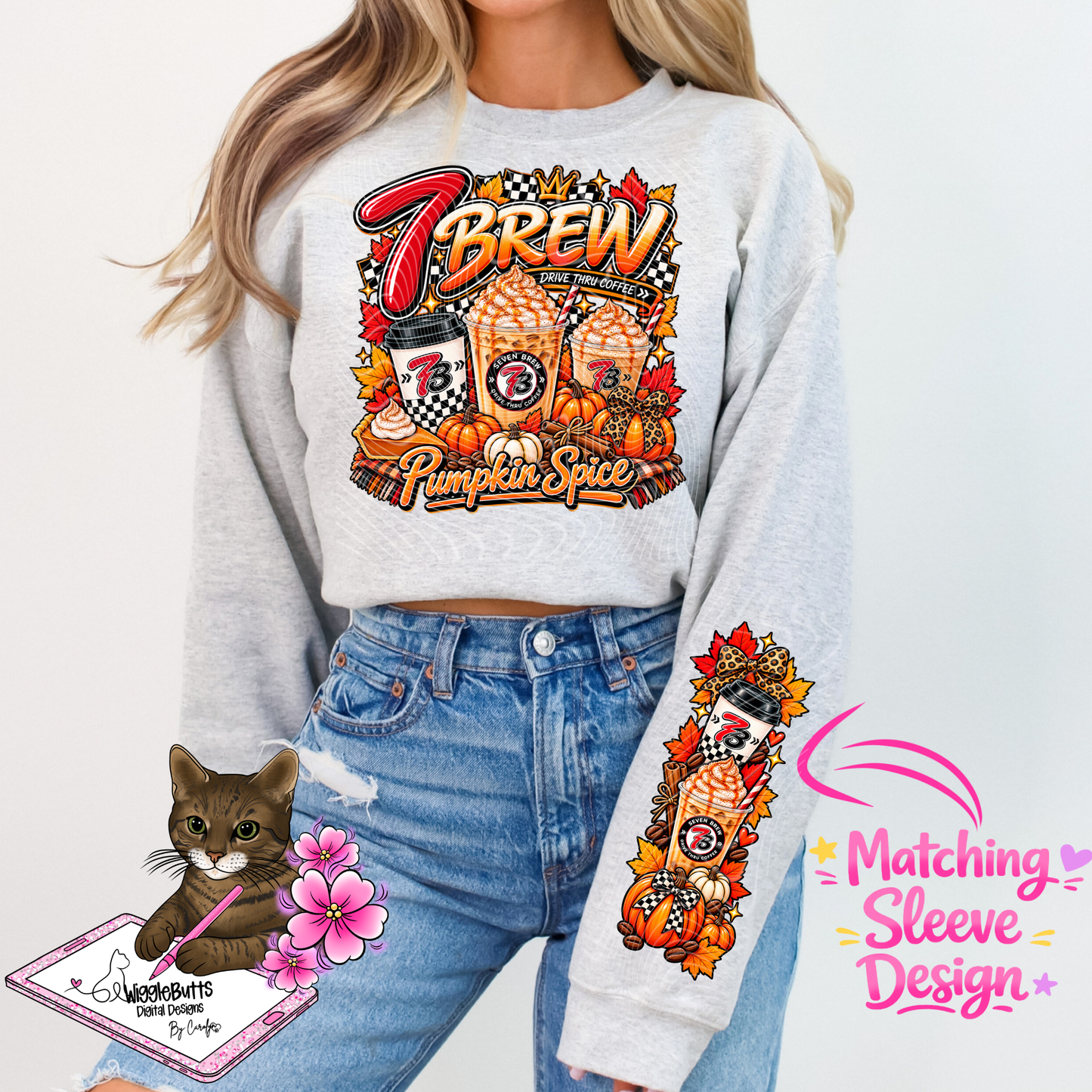 Coffee Lovers Maroon Pumpkin Spice Fall PNG Design and Matching PNG Sleeve Design