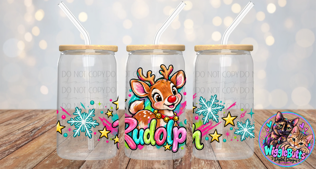 Reindeer Christmas Holiday 16oz Cup/Jar Wrap PNG Design