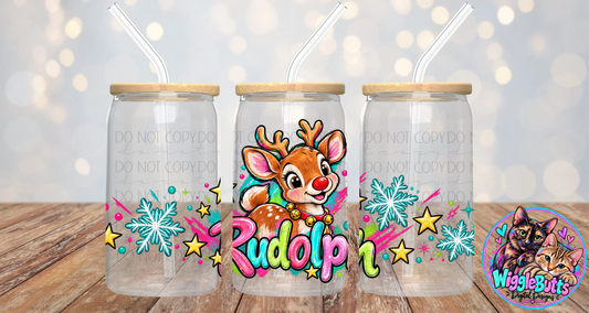 Reindeer Christmas Holiday 16oz Cup/Jar Wrap PNG Design