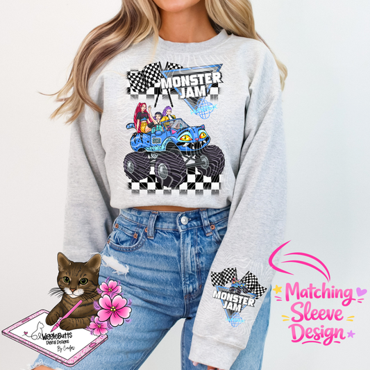 Anime Hunter Girls Monster Truck PNG Design and Matching PNG Sleeve Design