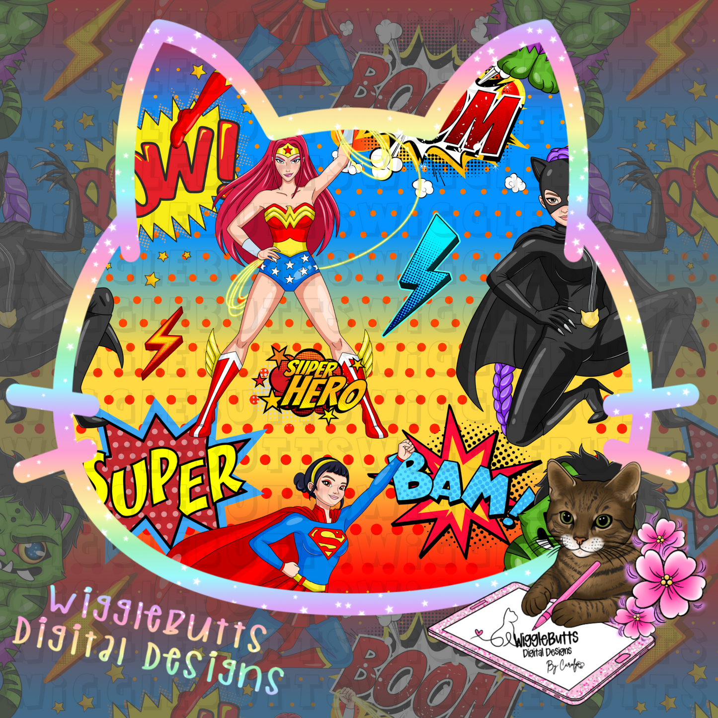 Anime Hunter Girls Super Heroes Seamless File PNG Design
