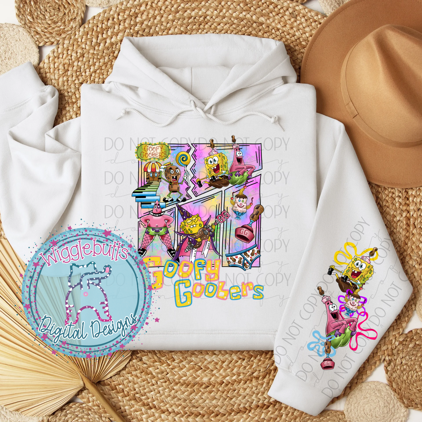 Yellow Sponge Goofy Goober 3 Piece Set PNG Design and 2 Matching Sleeve Designs