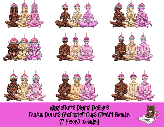 Coffee Lovers Anime Character Cups Pink and Orange ClipArt Bundle