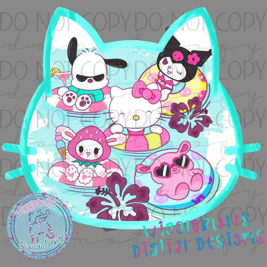 Kitty and Friends Pool Party Floats Summer PNG Design