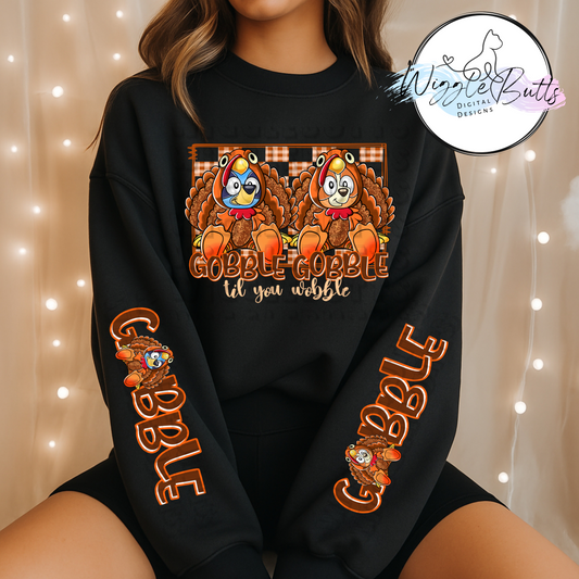 Blue Dog Puppies Orange and Blue Thanksgiving Turkey PNG Design and 2 Matching PNG Sleeve Designs