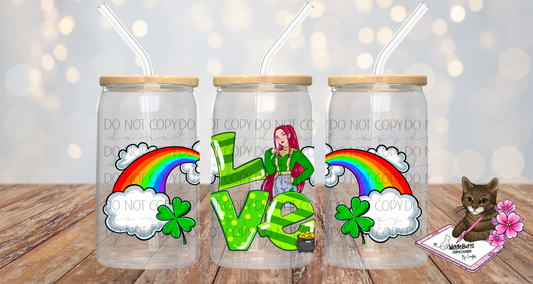 Anime Hunter Girls Red Hair St Saint Patrick's Day16oz Cup Jar Wrap PNG Design