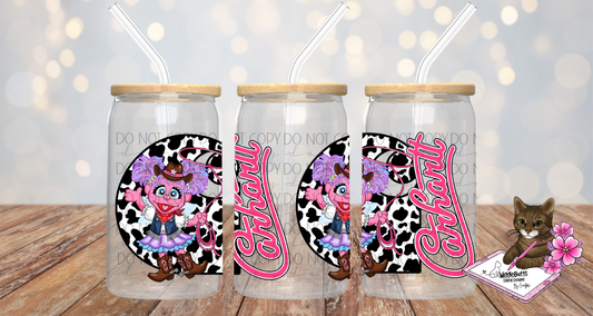 Boujee Retro Puppets Western Girl 16oz Cup/Jar Wrap PNG Design