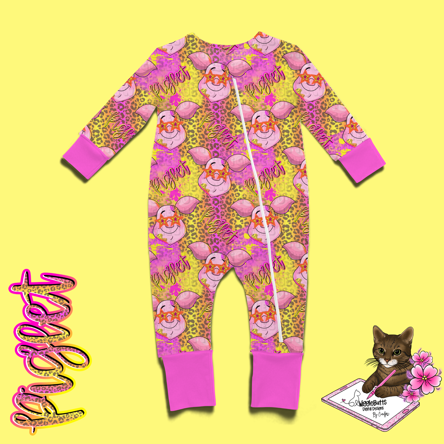 Honey Bear and Friends Pig Pink Stars Cheetah Print Seamless File PNG Design