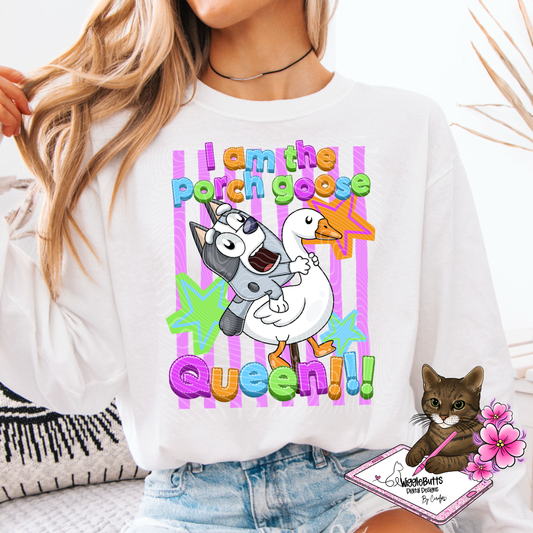 Blue Dog Puppies Grey Dog Porch Goose Queen PNG Design