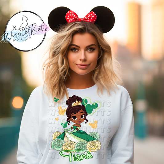 Princess Flowers Green Frog Princess PNG Design