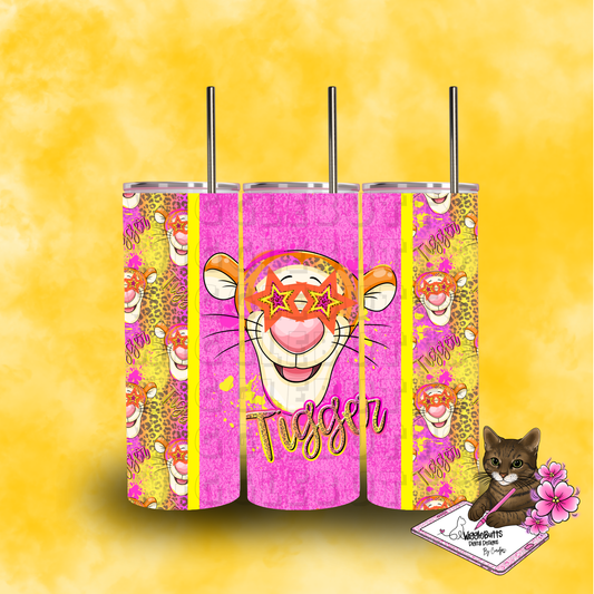 Honey Bear and Friends Tiger Pink Stars Cheetah Print 20oz Tumbler Wrap PNG Design