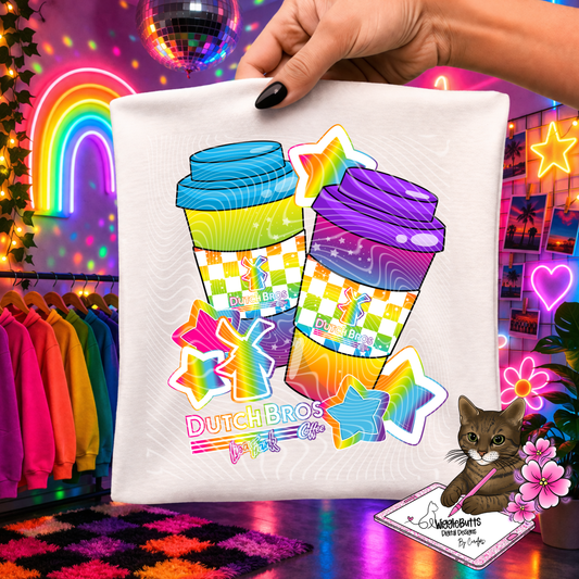 Coffee Lovers 90s Rainbow Style Blue Guy PNG Design