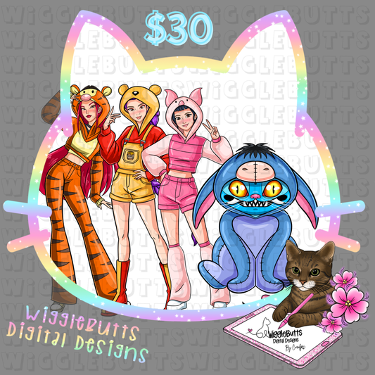 Anime Hunter Girls and Honey Bear Mashup 4 Piece Semi Exclusive ClipArt Bundle