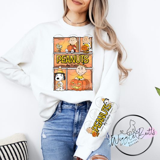 Old School Peanut Kids Halloween PNG Design and Matching PNG Sleeve Design