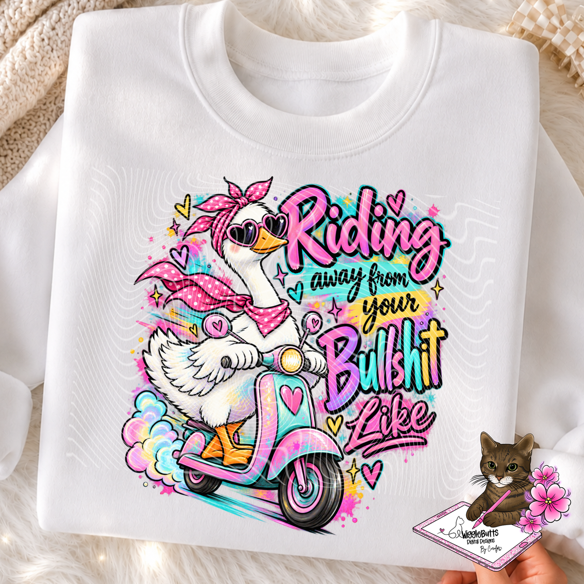 Cute Goose Riding Away from your BS Like PNG Design