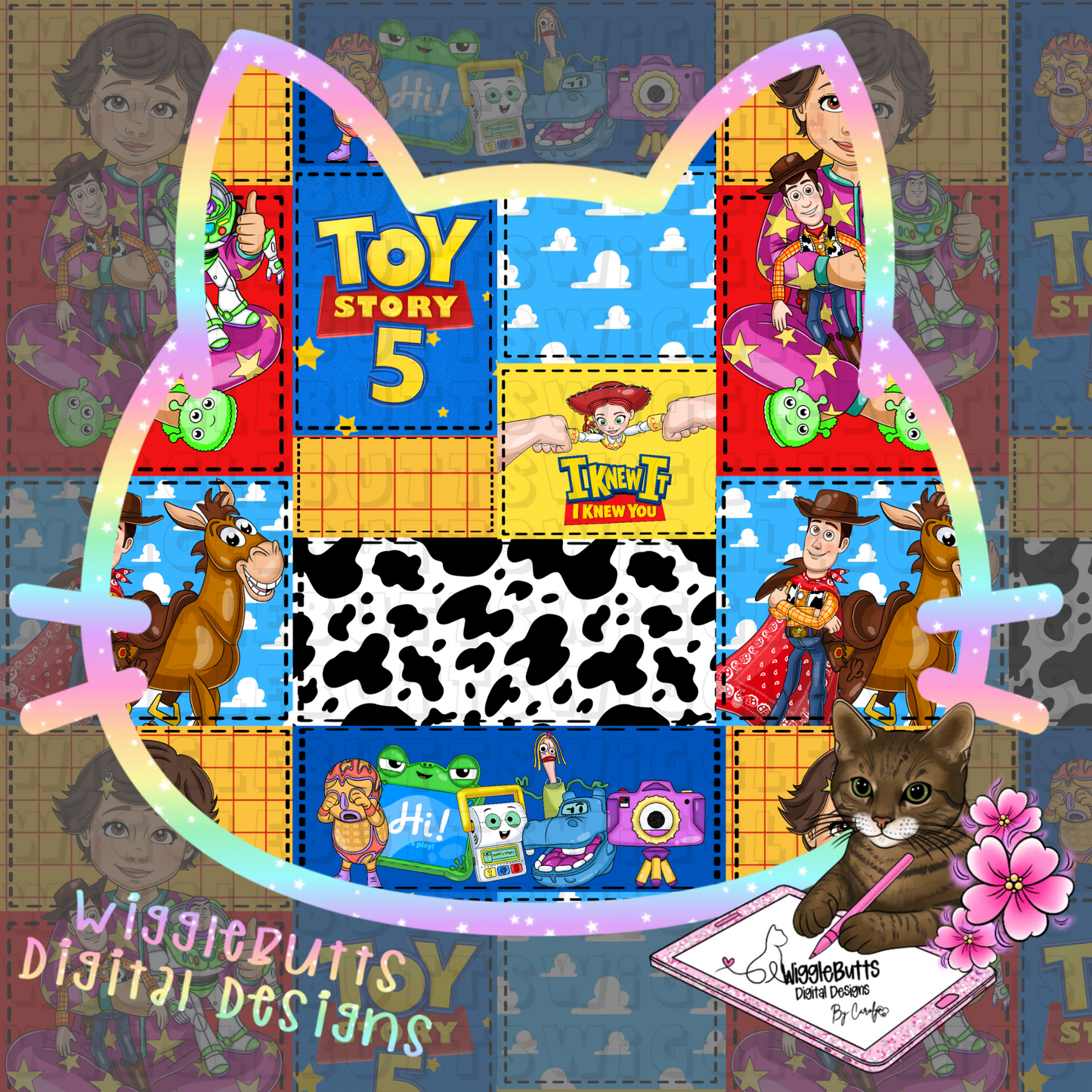 Toys Number 5 Pajama Girl Patchwork Seamless File PNG Design