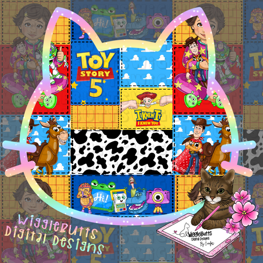 Toys Number 5 Pajama Girl Patchwork Seamless File PNG Design