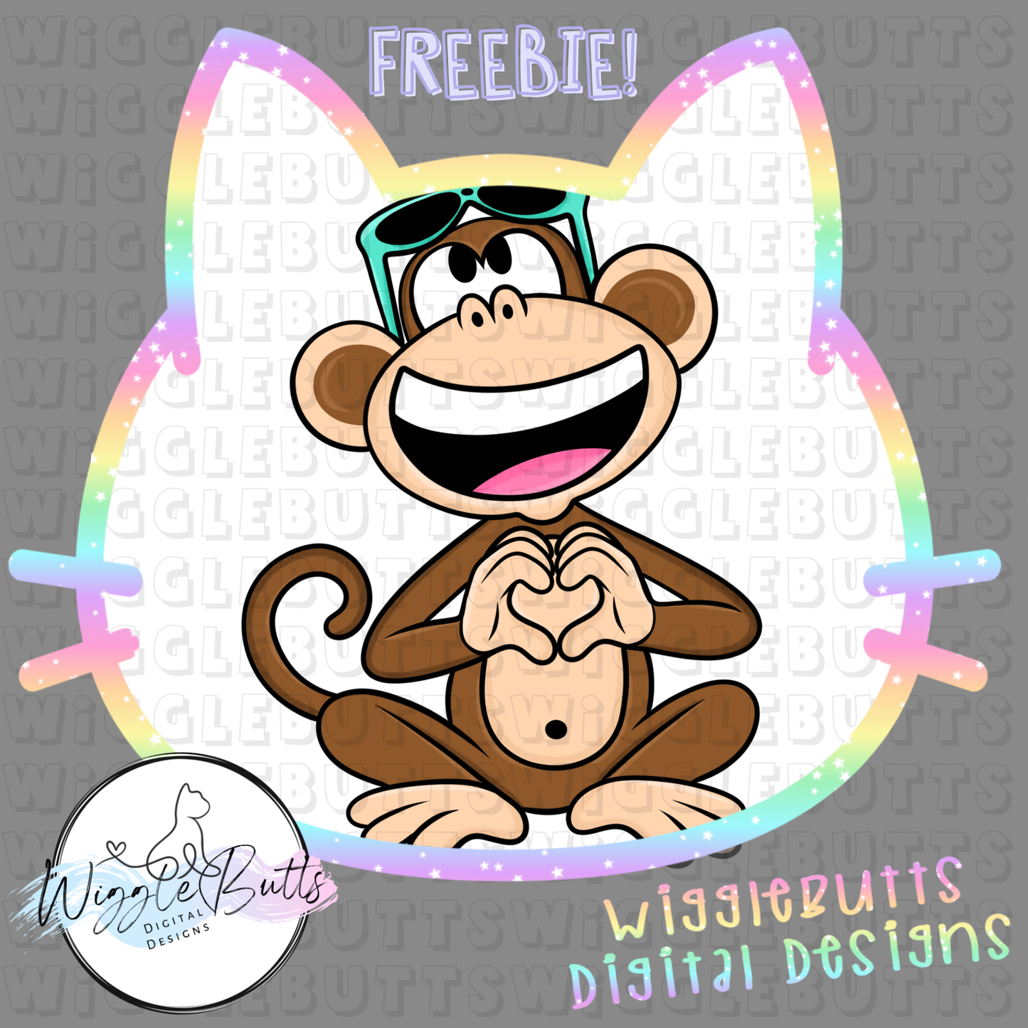 Retro Monkey Heart Hands ClipArt Piece