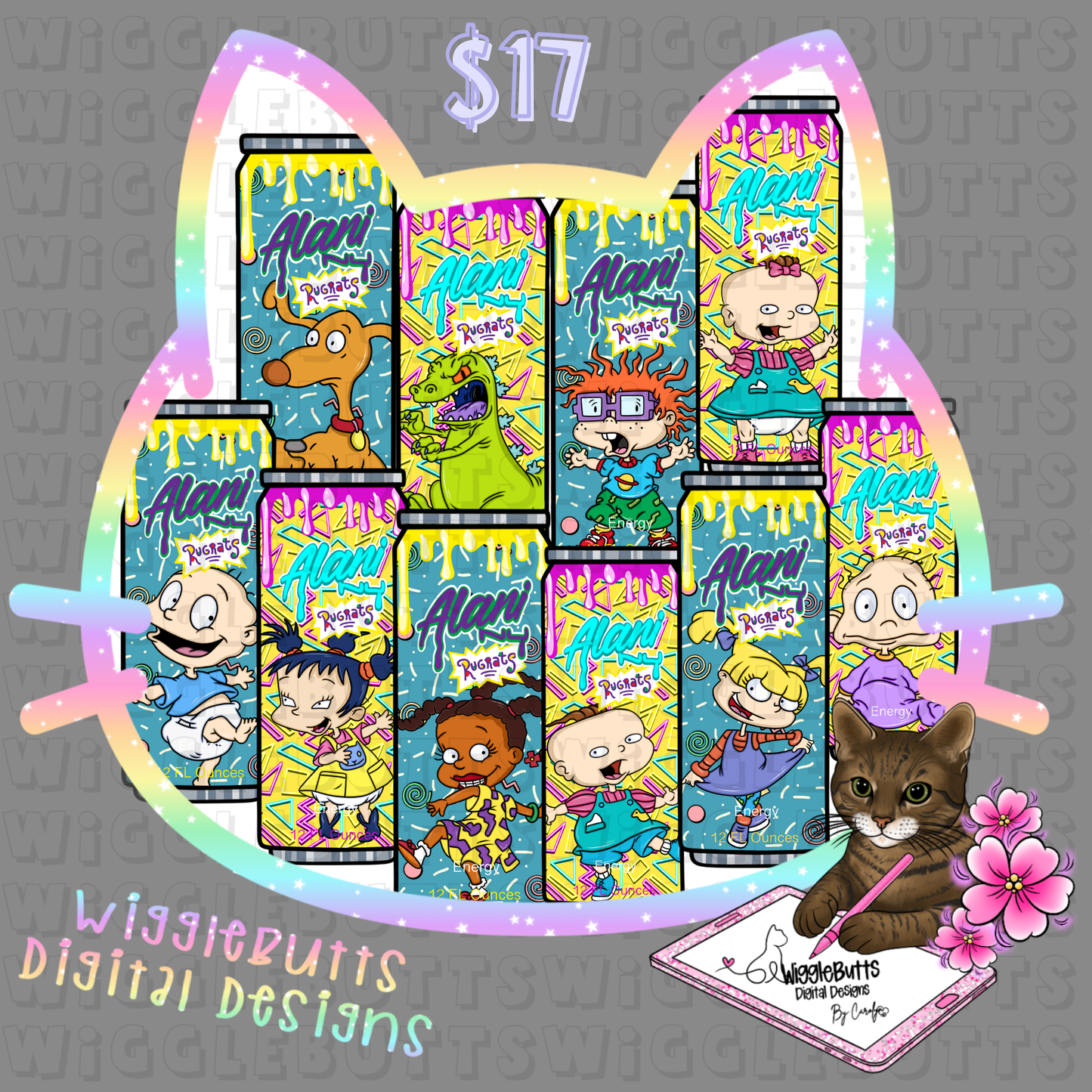 Retro 90s Kids Energy Drink Cans ClipArt Bundle