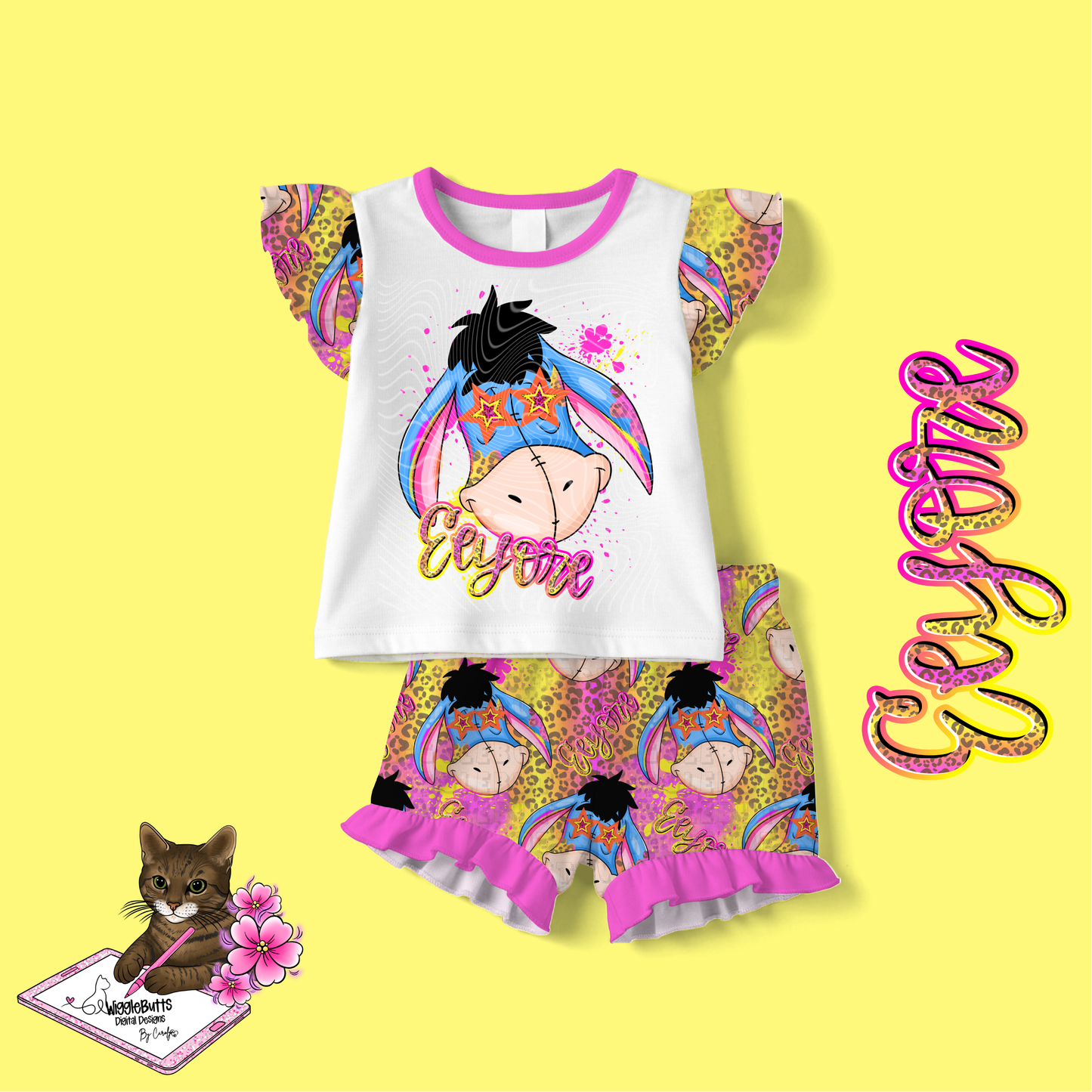 Honey Bear and Friends Donkey Pink Stars Cheetah Print Seamless File PNG Design