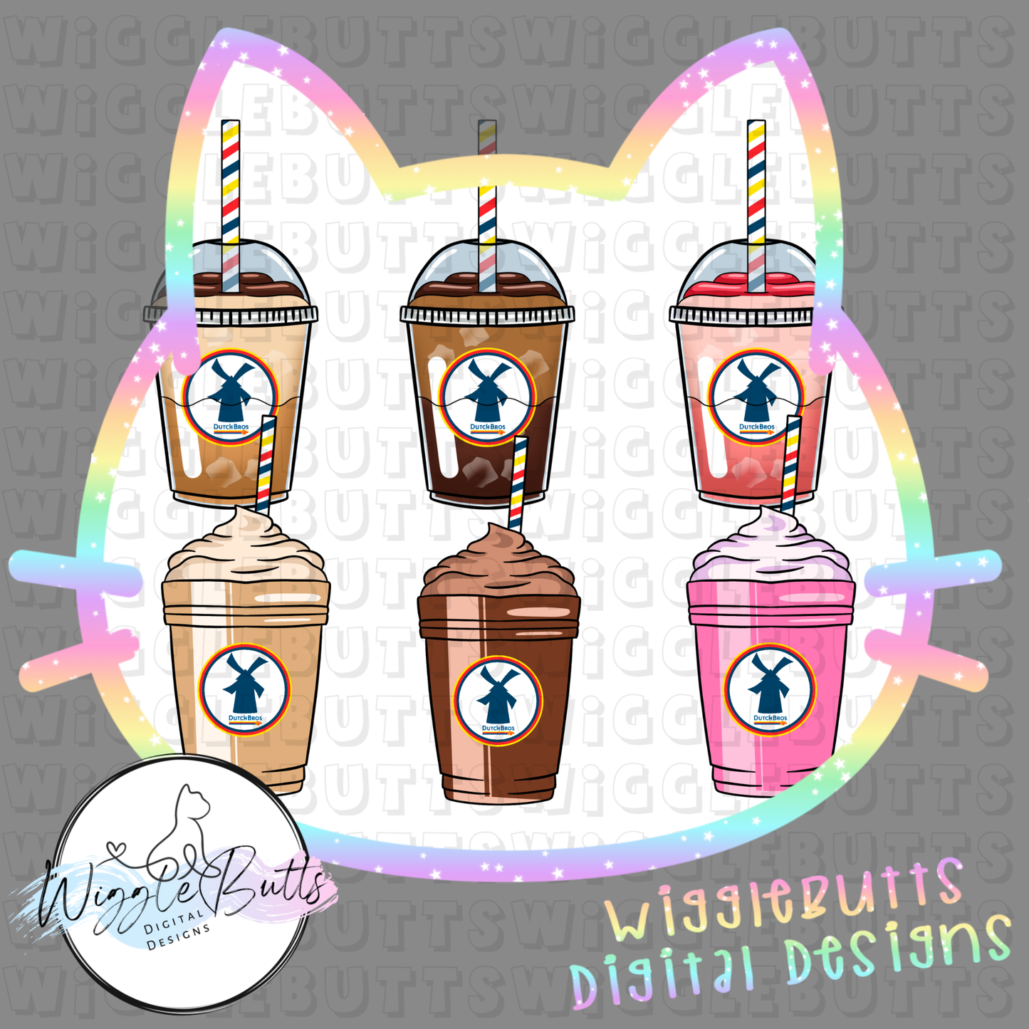 Coffee Lovers Blue Red Yellow Characters Cups Semi Exclusive ClipArt Bundle